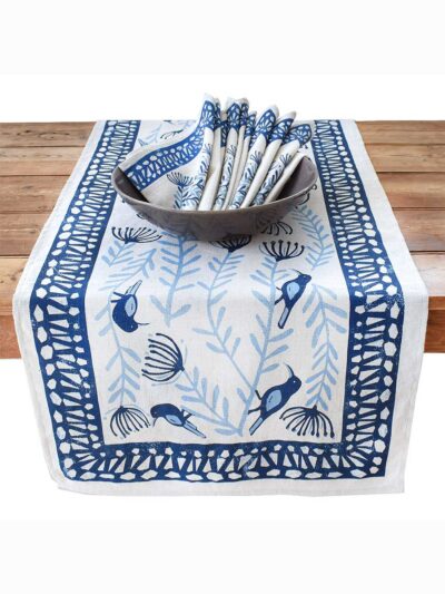 Pincushion Trellis & Sugarbird - Classic Blue - Runner