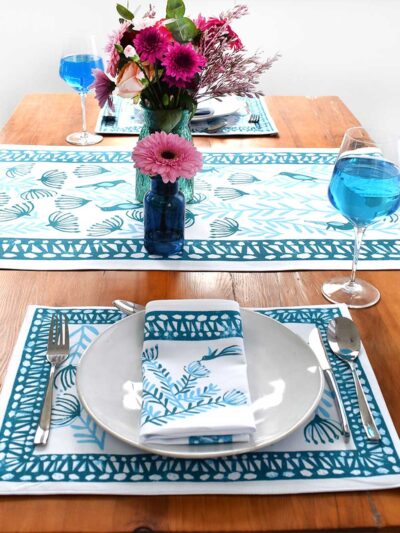 Pincushion Sugarbird Trellis - Blue Lagoon - Placemat Padded