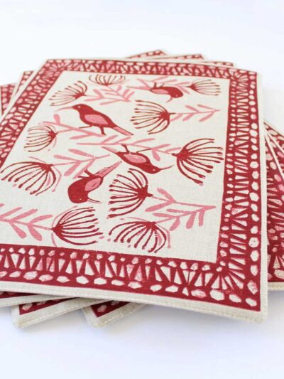 Pincushion Trellis & Sugarbird - Burgundy - Placemat Padded