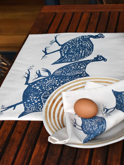 Guinea Fowl - Ocean Blue - Placemat Padded