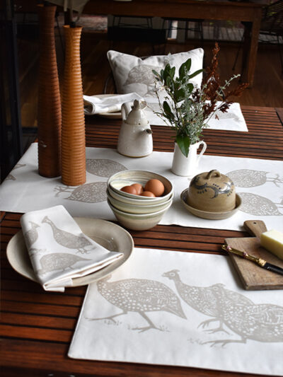 Guinea Fowl - Pebble - Placemat Padded