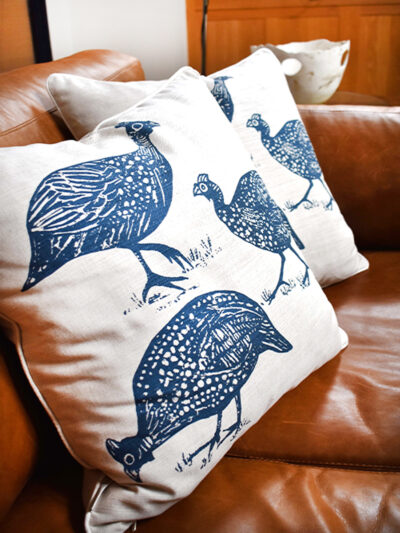 Guinea Fowl - Ocean Blue - Pillow Covers