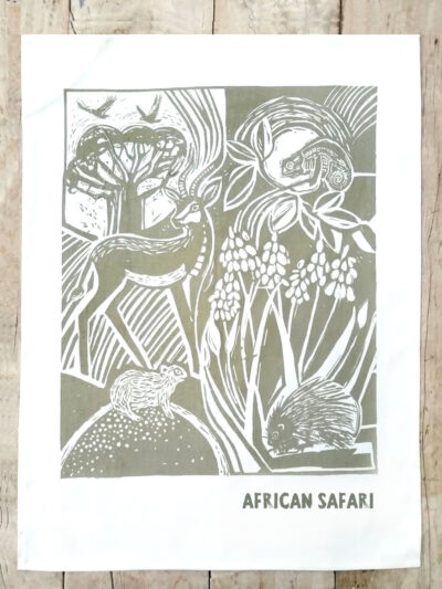 Springbok & Porcupine - Sage - Tea Towel - 68x46 - Printed
