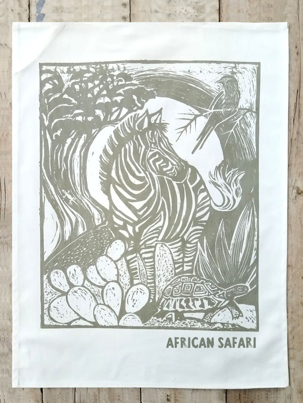 Zebra & Tortoise sage tea towel & name Zebra & Tortoise sage tea towel & name