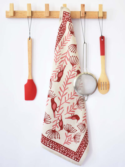Pincushion Sugarbird Trellis- Burgundy - Tea Towel - 68x46 - Printed